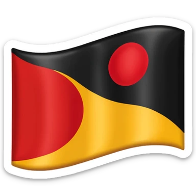 a rectangular flag with the top half solid black and the bottom half solid red with a medium-sized yellow circle in the middle overlapping both colours sticker