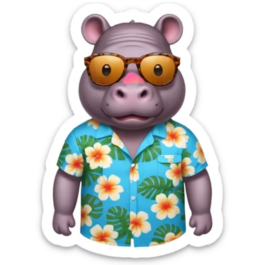 hippo with aloha shirt wearing sunglasses sticker