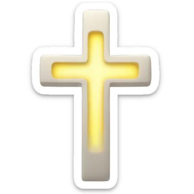 Glowing white cross with soft yellow light glowing around it and clouds behind it sticker