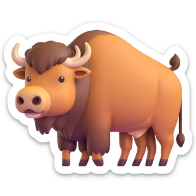 bison with raised tail, 3D emoji style, soft shading, lively and expressive, suitable for app icon sticker