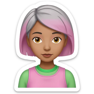 Brown woman with short gray hair wearing pink and green outfit  sticker