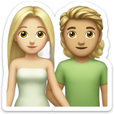 blonde girl with green eyes holding hands with boy with brown hair and hazel eyes sticker