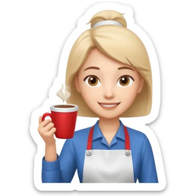 cute barista portrait, head and shoulders only, wearing apron, coffee shop uniform, friendly smile, holding a small coffee cup, 3D cartoon, mobile game icon style, clean background, no text, no watermark
 sticker