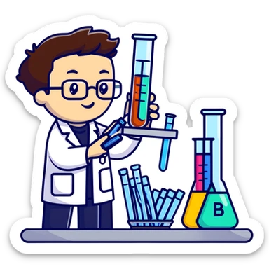 scientist comparing two test tubes labeled A and B sticker