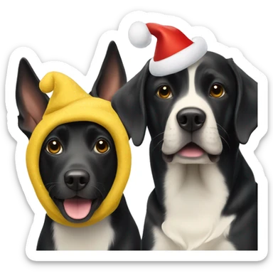 black dog and a yellow dog with xmas hats on sticker