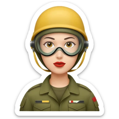 woman soldier with hair style wearing mouth mask sticker