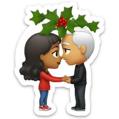 Puerto Rican girl kissing white man under a mistletoe sticker