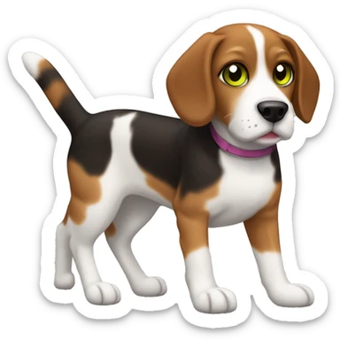 Dark brown tabby cat with brown-green eyes & tricolor beagle dog sticker