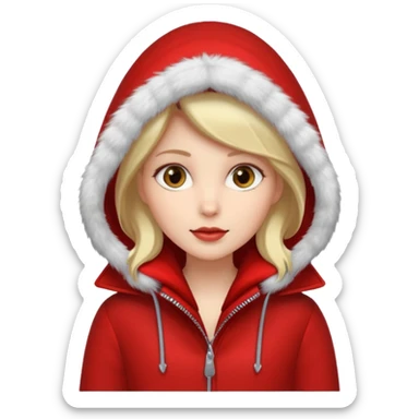 red winter coat for women with a hood sticker