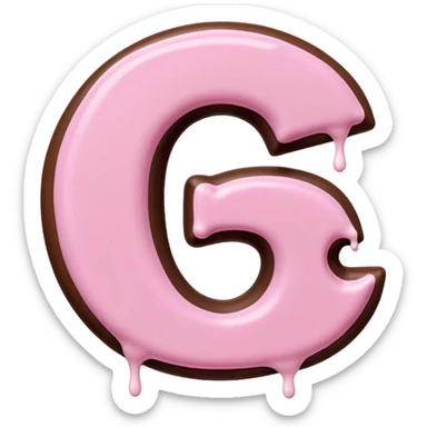 “Single pink bubble letter c, white outline, bottom dipped in chocolate with pink frosting drizzle, kawaii style, glossy, soft shading, clean outline, transparent background, Discord emoji size” sticker