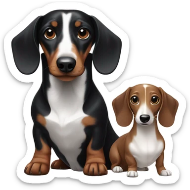 One black Dachshund and one white and brown Dachshund sticker