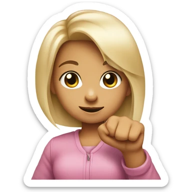 Girl doing a smile-pout and putting up a fist with just her pinky finger up straight  sticker