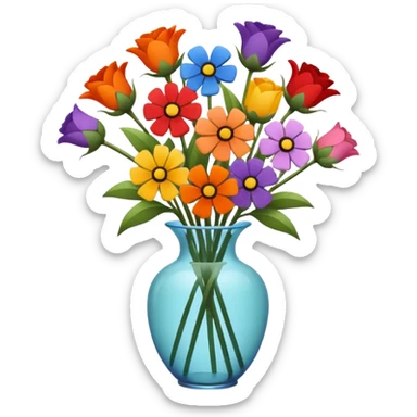Minimalistic flat vector icon, iOS style, thin black contour on white background. Flower bouquet arranged in a simple vase. Clean, elegant, no text, no shadows.
 sticker
