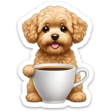 golden maltipoo with a cup of coffee  sticker
