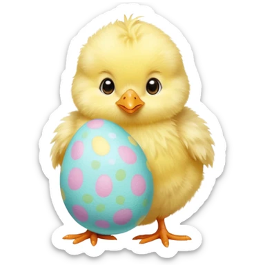 Cute yellow baby chick with Easter egg sticker