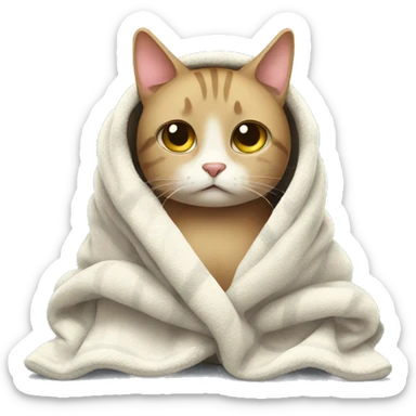 Sad cat with blanket sticker