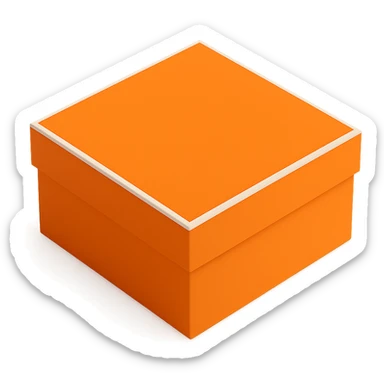 3D style orange Hermès box, same square shape and proportions as reference, clean, elegant, minimal, no logo, on white or transparent background sticker