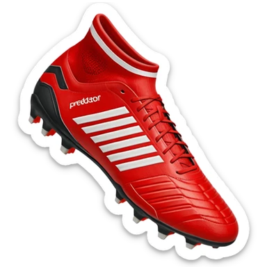 red Adidas Predator football boot with 3 white stripes sticker