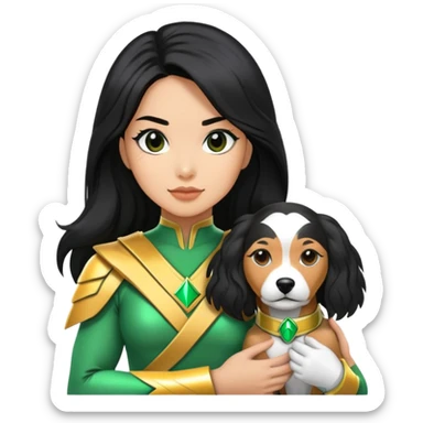 green power ranger wasian woman with long black hair and a cockapoo dog sticker