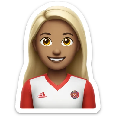 smiling girl in red jersey sticker