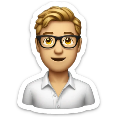 Homme avec chemise rouge à rayures et lunettes rondes sticker