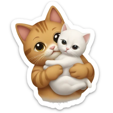 A cat holding a baby sticker