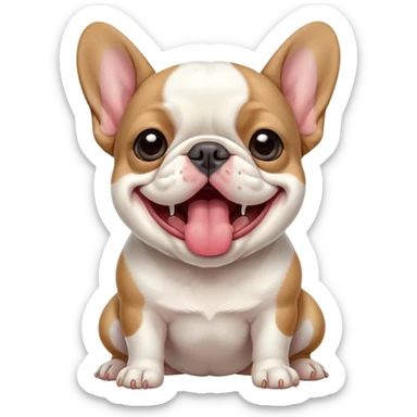 Cinematic Cute Yawning Pied French Bulldog Portrait Emoji, Head tilted with an exaggerated, endearing yawn and sleepy, squinty eyes, showcasing a unique pied fur of contrasting colors with a playful expression, simplified yet irresistibly adorable, highly detailed, glowing with a soft, cozy radiance, high shine, exuding a relaxed, humorous charm, styled with a gentle, soft glowing outline, capturing the essence of a Pied French Bulldog in a blissfully cute yawn that warms the heart! sticker