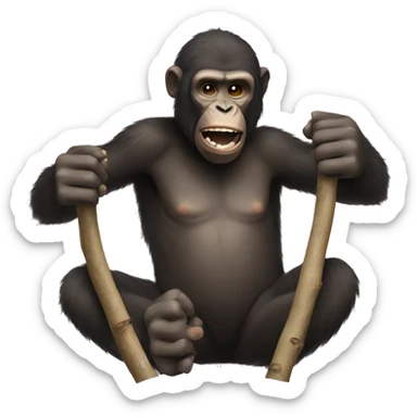 ape hands trying to break a bundle of sticks sticker