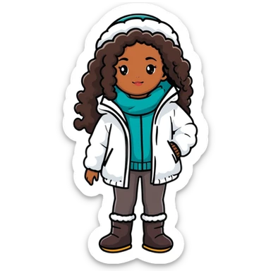 Black girl with long curly brown hair with a winter outfit on  sticker