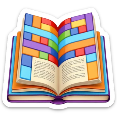 an open book with a dark cover. on the pages of the book, there are examples of tiles in bright colors sticker