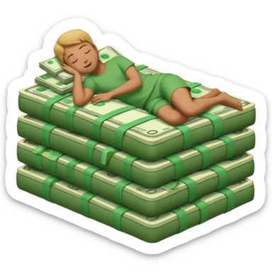 happy person napping on mattress of money sticker