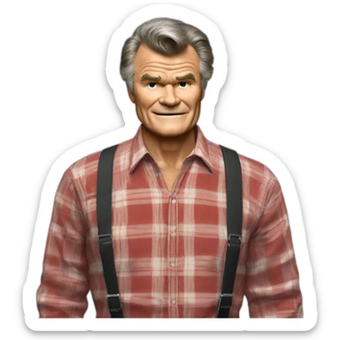 fred willard old red plaid shirt with suspenders sticker