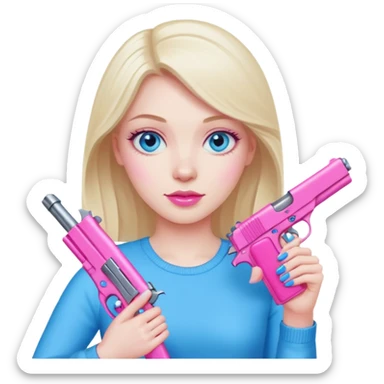 White Girl hand pink nails holding pink gun with blue eyes sticker
