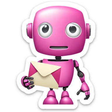 pink robot carrying email icon in hands sticker