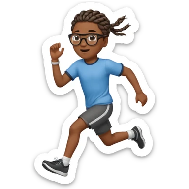 black boy with glasses and braided hair running sticker