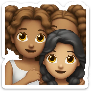 Three girls hugging one with black one with brown and one with brunette hair sticker