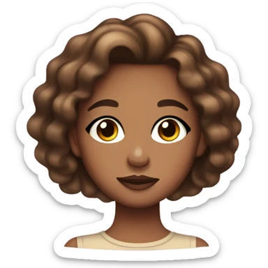 Round face girl with a little freckles in her cheek with glittery eye shadow and a wavy brown hair sticker