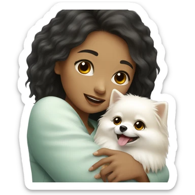 Chinese girl hug white Pomeranian sticker