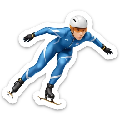 An icon showing a grand arena, snow-covered mountains in the distance, and a crisp blue sky. professional speed skater leaning into a turn on a polished ice track, dressed in a sleek suit and helmet. Transparent background highlights speed and precision. sticker