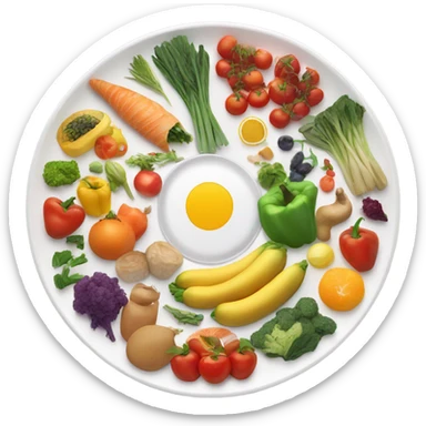 round white plate with healthy food sticker