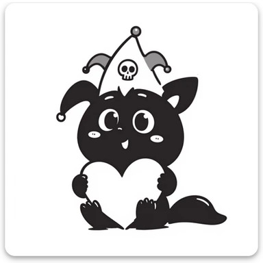 Kuromi character holding a heart, hand drawn doodle style, no background sticker