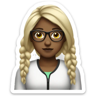 girl with totally black glasses so you can't see her eyes doing weightlifting sticker