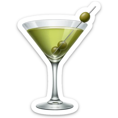 martini with 3 green khaki olives all at the same stick and same size . liquid should be a clear color.  sticker