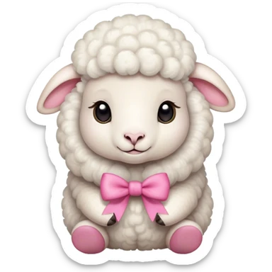 Cute white sheep with a pink bow sitting down sticker