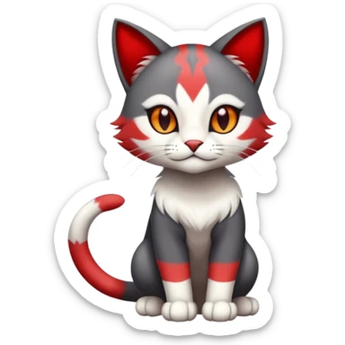 Cute cool black red white grey feline-animal-hybrid-Fakemon full body sticker