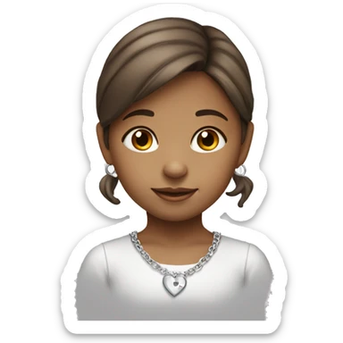 Little girl with brown hair wearing silver heart necklace  sticker