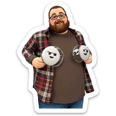 plaid shirt indoors with glasses sticker