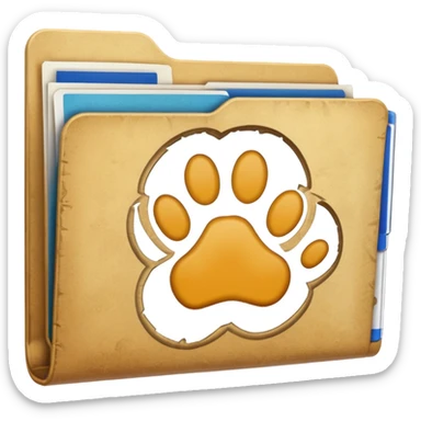 a folder of documents with a pawprint on it sticker