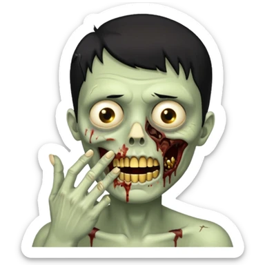 faça um homem zumbi, de cabelo baixo mostrando o dente de ouro, com a mão na boca sticker