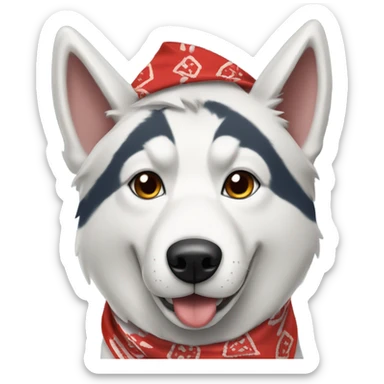 Husky dog wearing a red bandana sticker